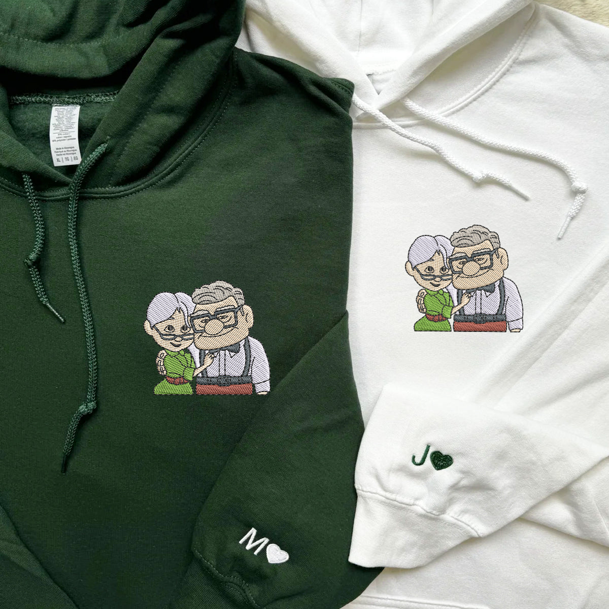 Custom Embroidered Hoodies for Couples, Adorable Elderly Love Hoodie, Romantic Matching Set
