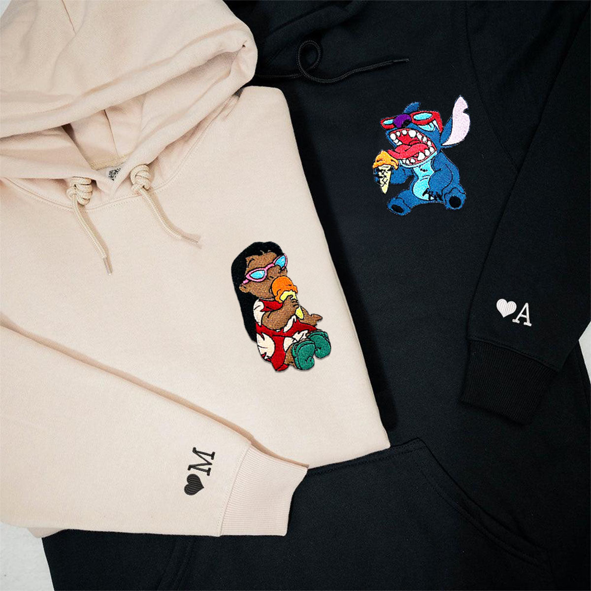 Custom Embroidered Hoodies for Couples, Coolest Cartoon Couple Hoodie