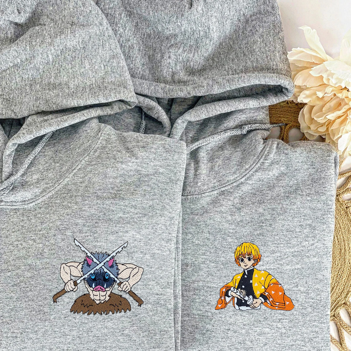 Custom Embroidered Hoodies for Couples, Coolest Cartoon Couples Embroidered Hoodie