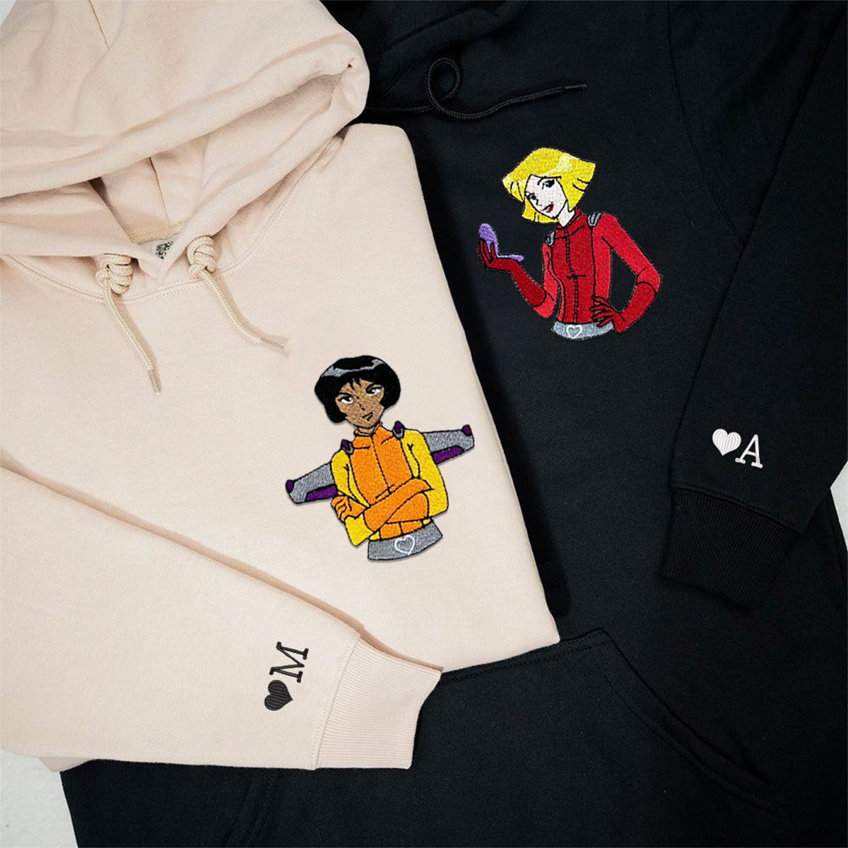 Custom Embroidered Hoodies for Couples, Coolest Spy Girls Duo Couple Hoodie