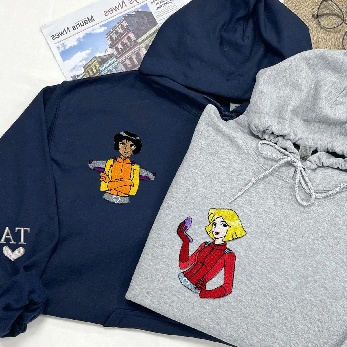 Custom Embroidered Hoodies for Couples, Coolest Spy Girls Duo Couple Hoodie