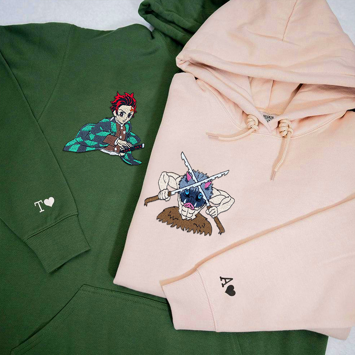 Custom Embroidered Hoodies for Couples, Couple Lovely Characters Embroidered Hoodie