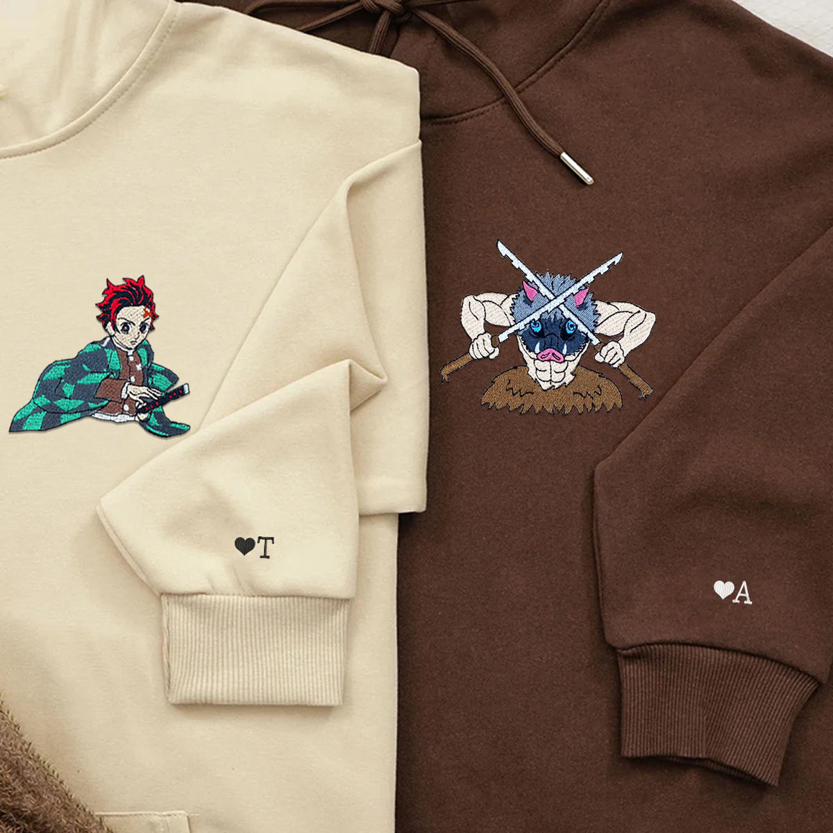 Custom Embroidered Hoodies for Couples, Couple Lovely Characters Embroidered Hoodie