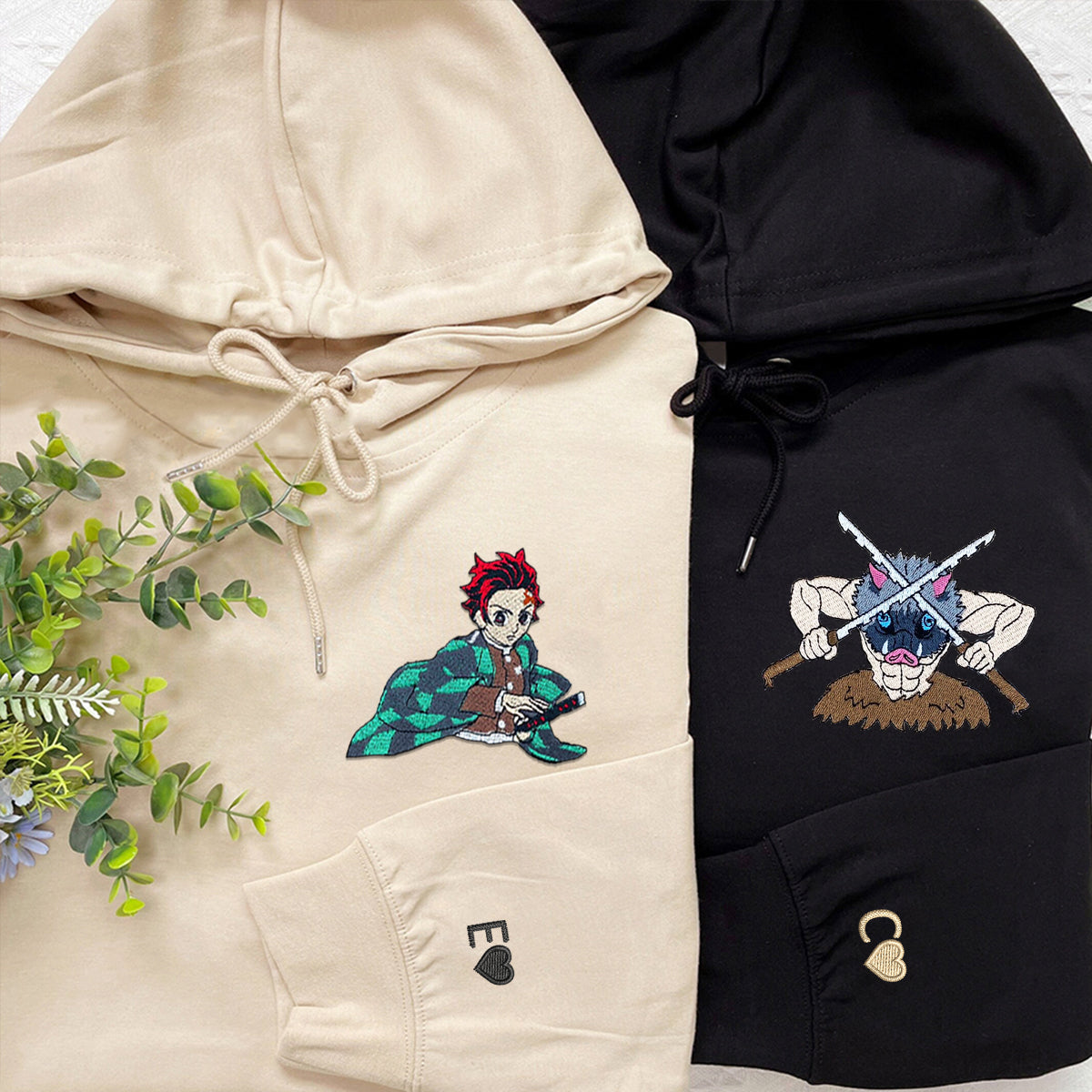 Custom Embroidered Hoodies for Couples, Couple Lovely Characters Embroidered Hoodie