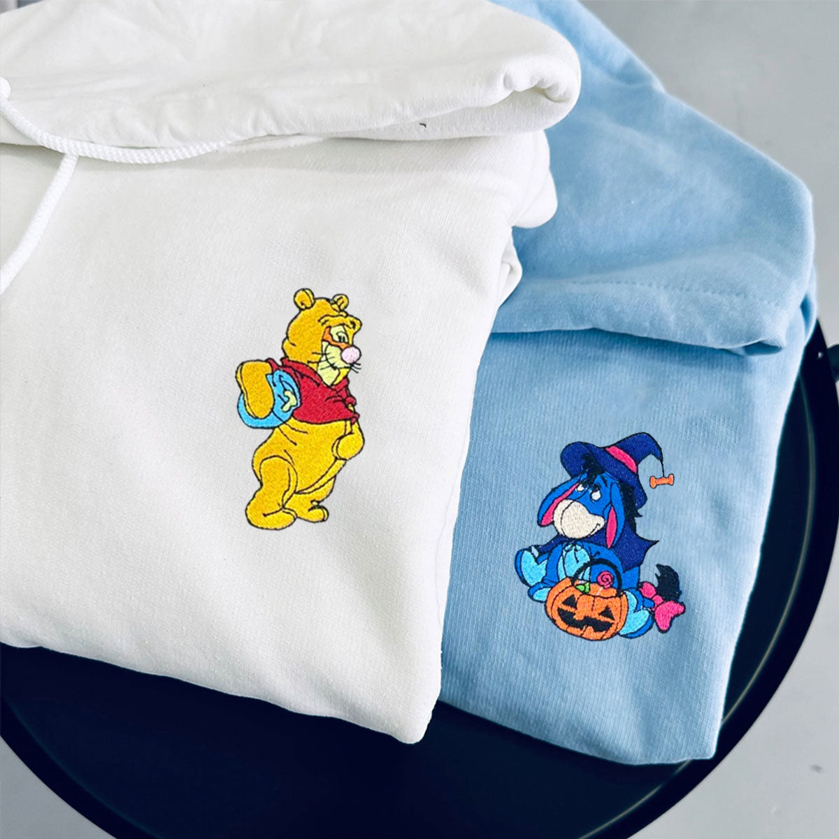 Custom Embroidered Hoodies for Couples, Cute Bear & Donkey Halloween Hoodie