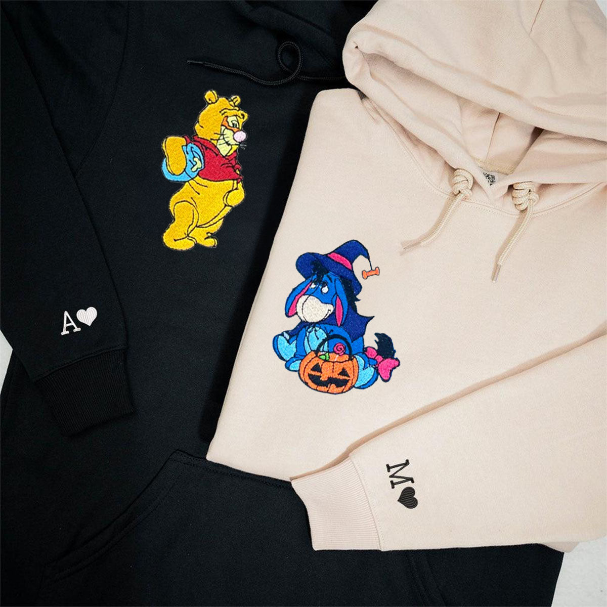 Custom Embroidered Hoodies for Couples, Cute Bear & Donkey Halloween Hoodie