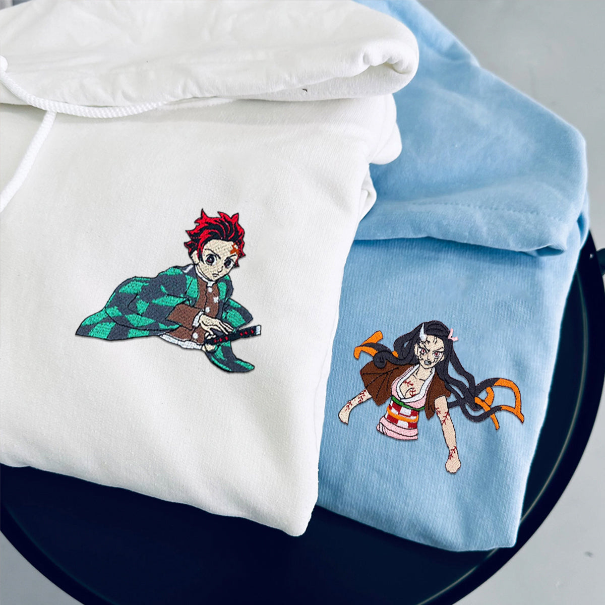 Custom Embroidered Hoodies for Couples, Cute Cartoon Character Couples Embroidered Hoodie