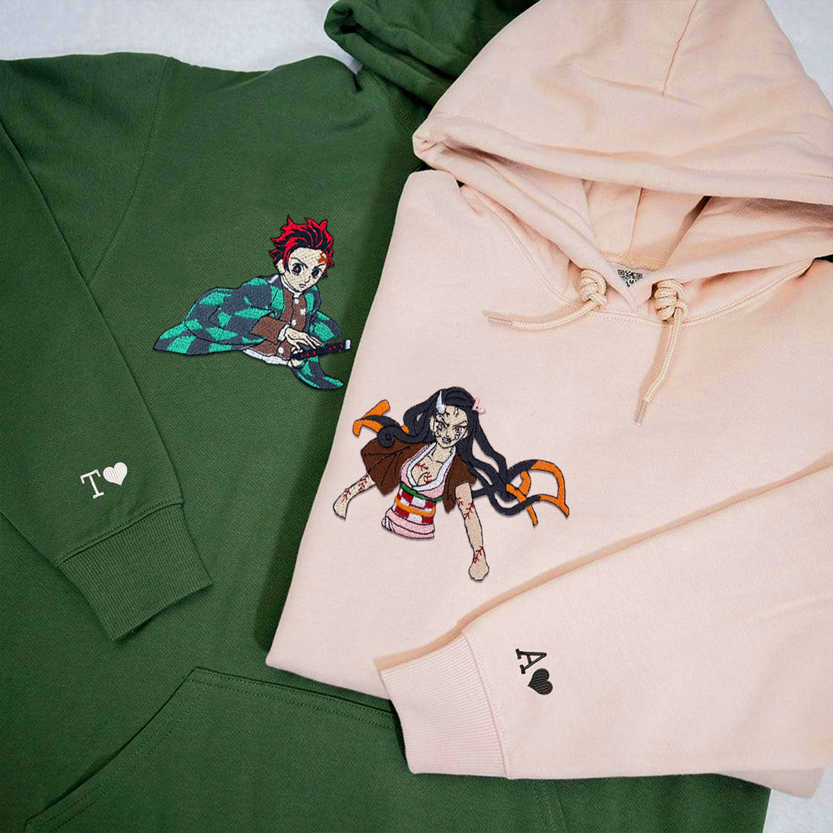 Custom Embroidered Hoodies for Couples, Cute Cartoon Character Couples Embroidered Hoodie