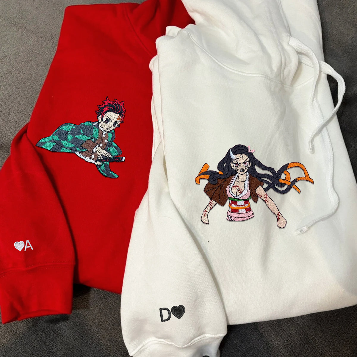 Custom Embroidered Hoodies for Couples, Cute Cartoon Character Couples Embroidered Hoodie