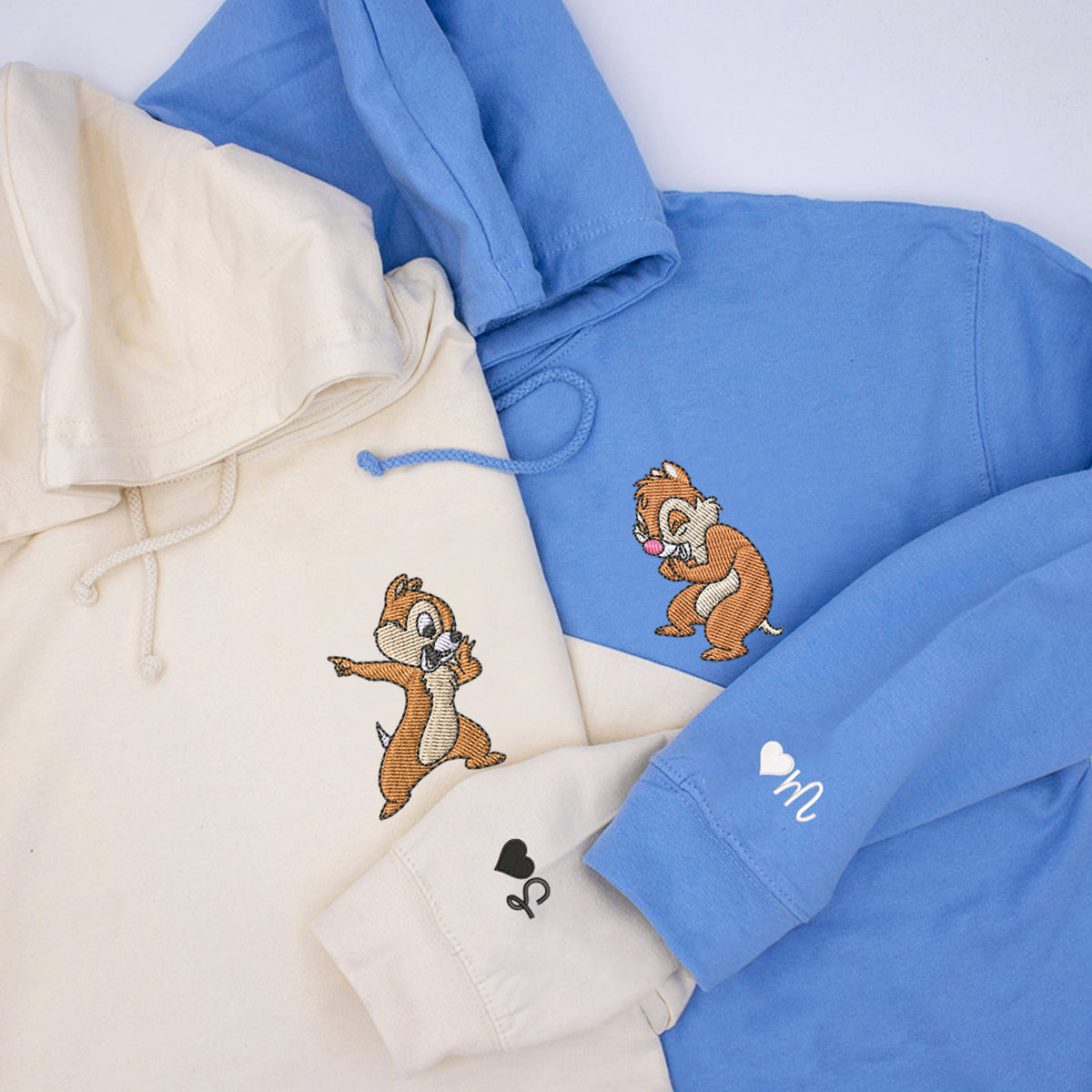 Custom Embroidered Hoodies for Couples, Cute Cartoon Chipmunks Hoodie, Funny Matching Outfit