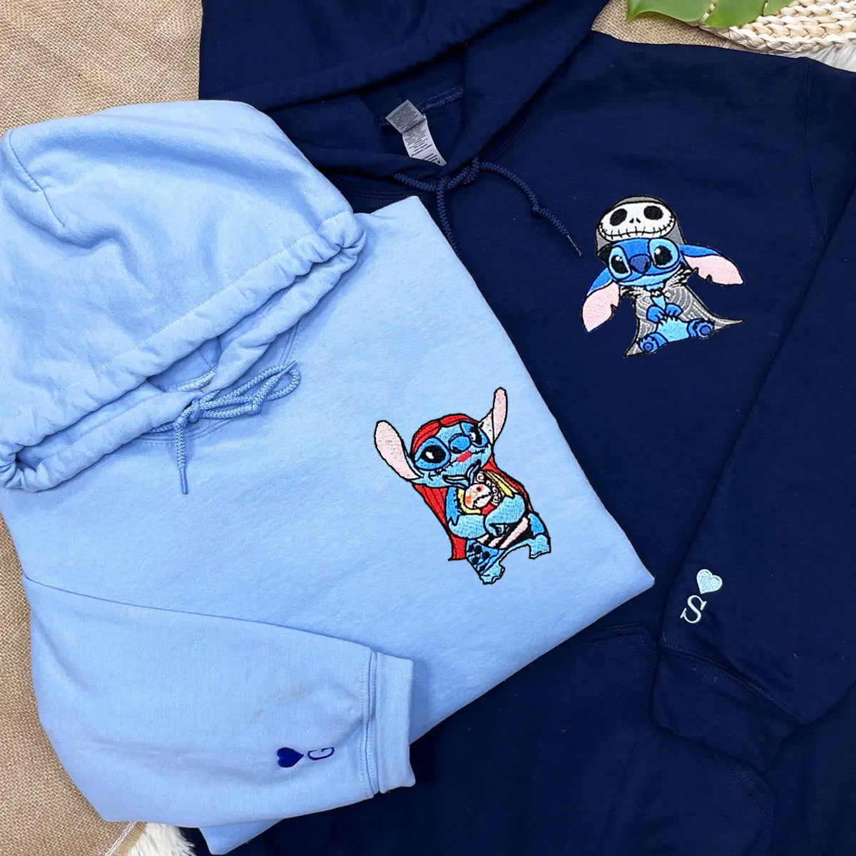 Custom Embroidered Hoodies for Couples, Cute Cartoon Halloween Couples Matching Hoodie