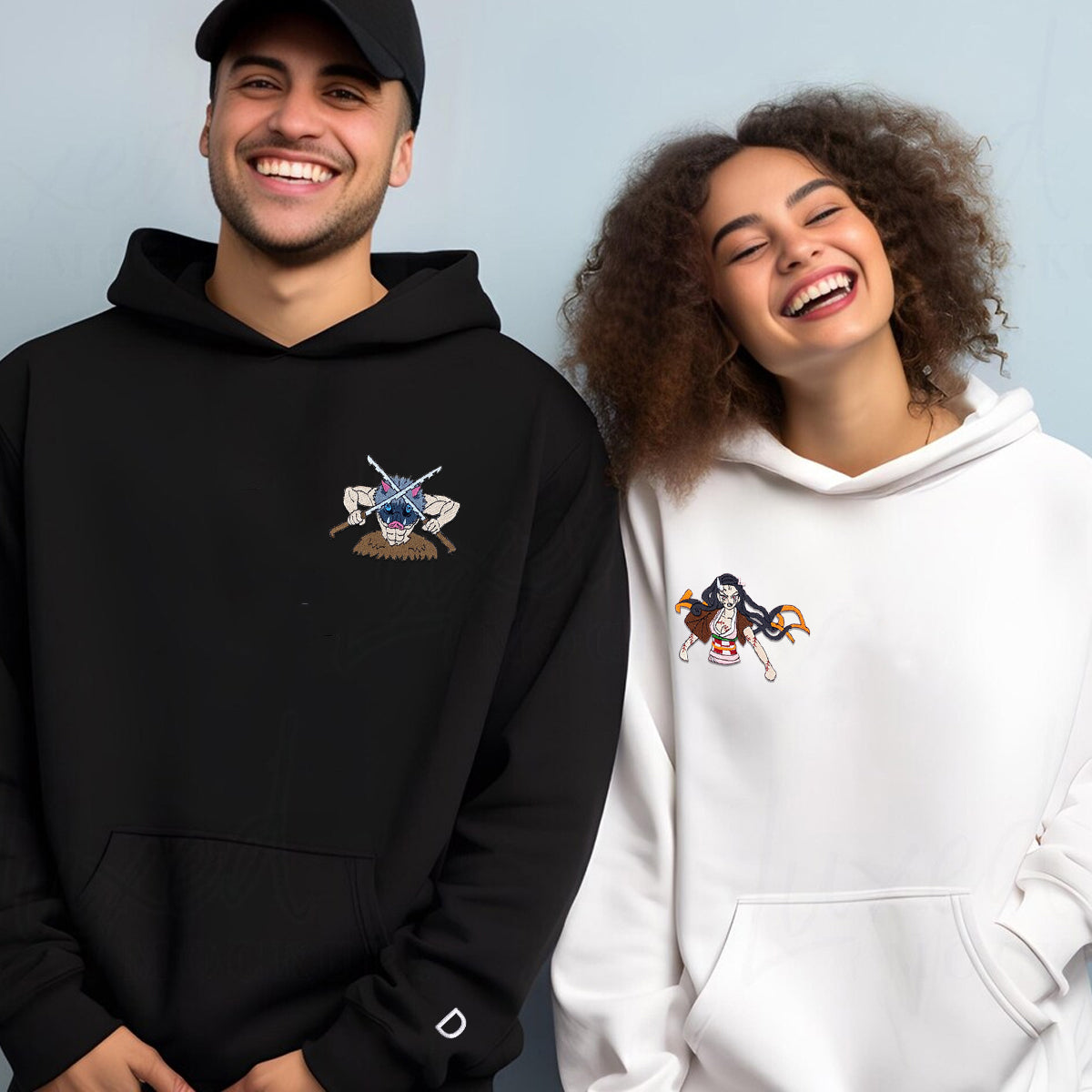 Custom Embroidered Hoodies for Couples, Cutest Cartoon Character Couples Embroidered Hoodie