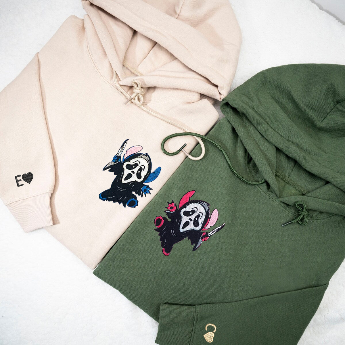 Custom Embroidered Hoodies for Couples, Ghostface Cartoon Halloween Couples Embroidered Hoodie