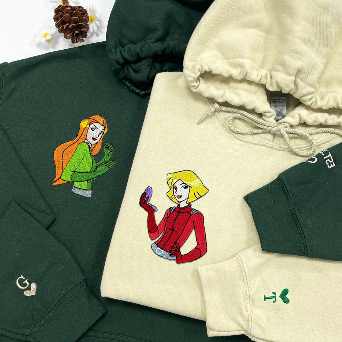 Custom Embroidered Hoodies for Couples, Lovely Spy Girls Duo Couple Hoodie