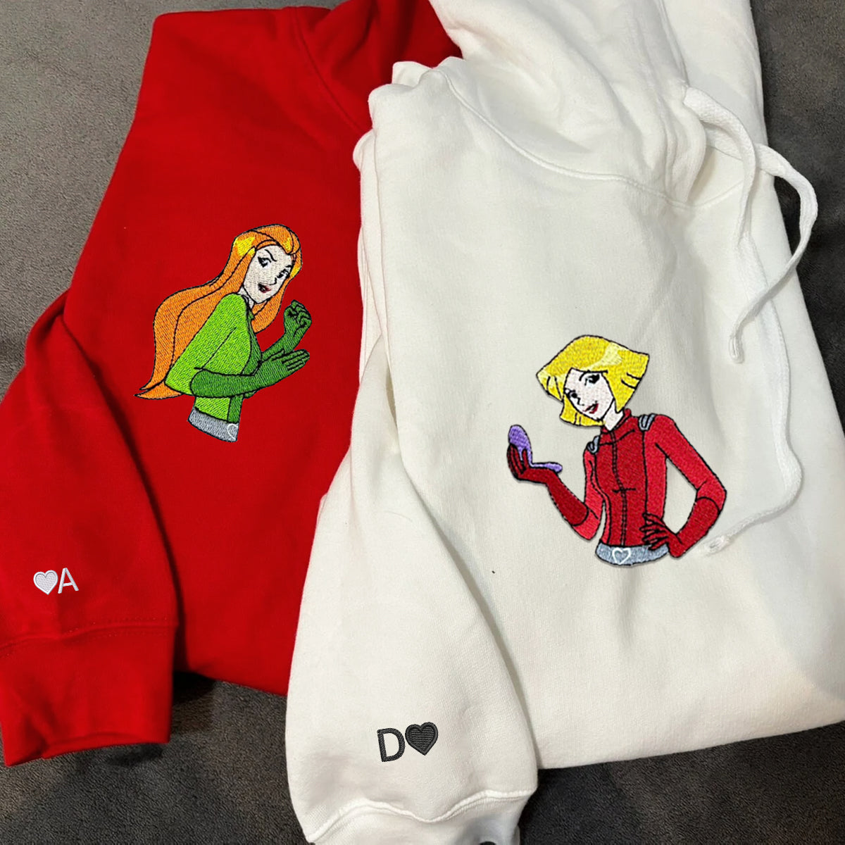 Custom Embroidered Hoodies for Couples, Lovely Spy Girls Duo Couple Hoodie