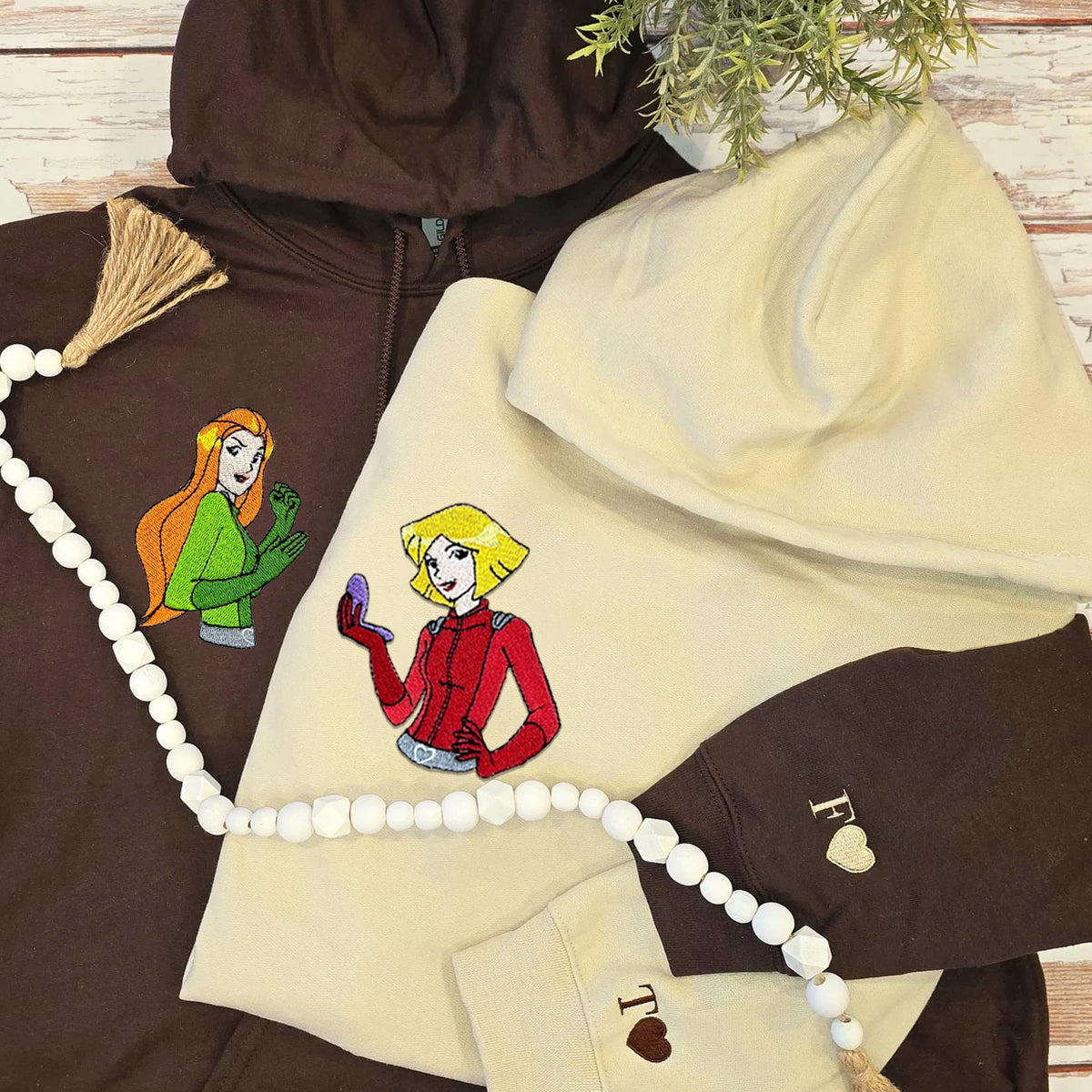 Custom Embroidered Hoodies for Couples, Lovely Spy Girls Duo Couple Hoodie