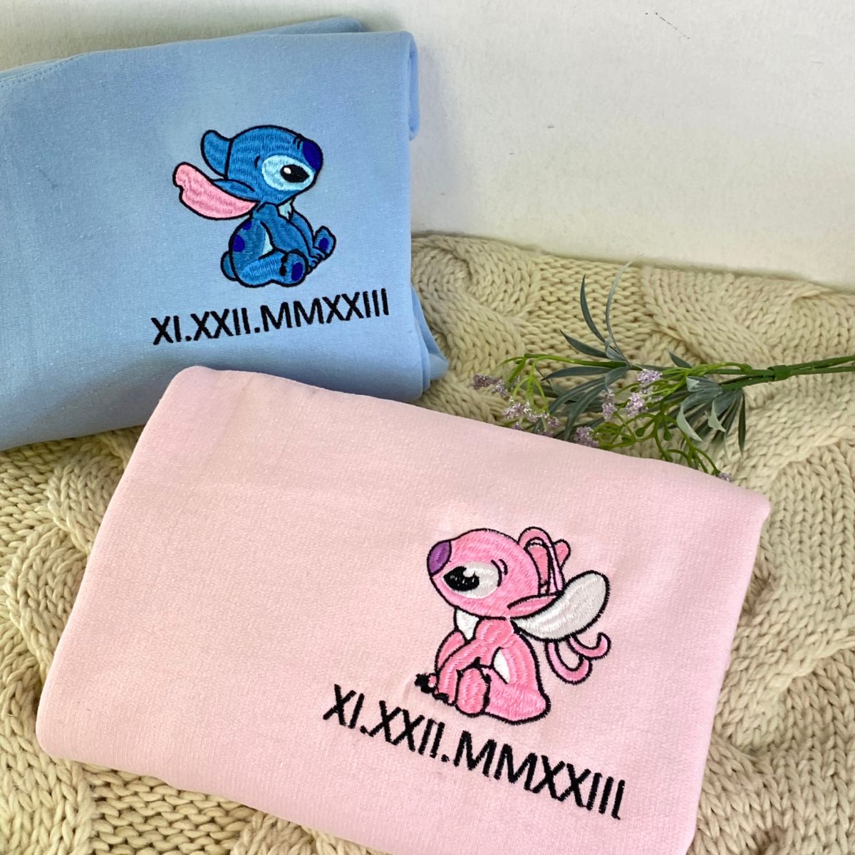 Custom Embroidered Hoodies for Couples, Matching Roman Numeral Date Embroidery Sweatshirts