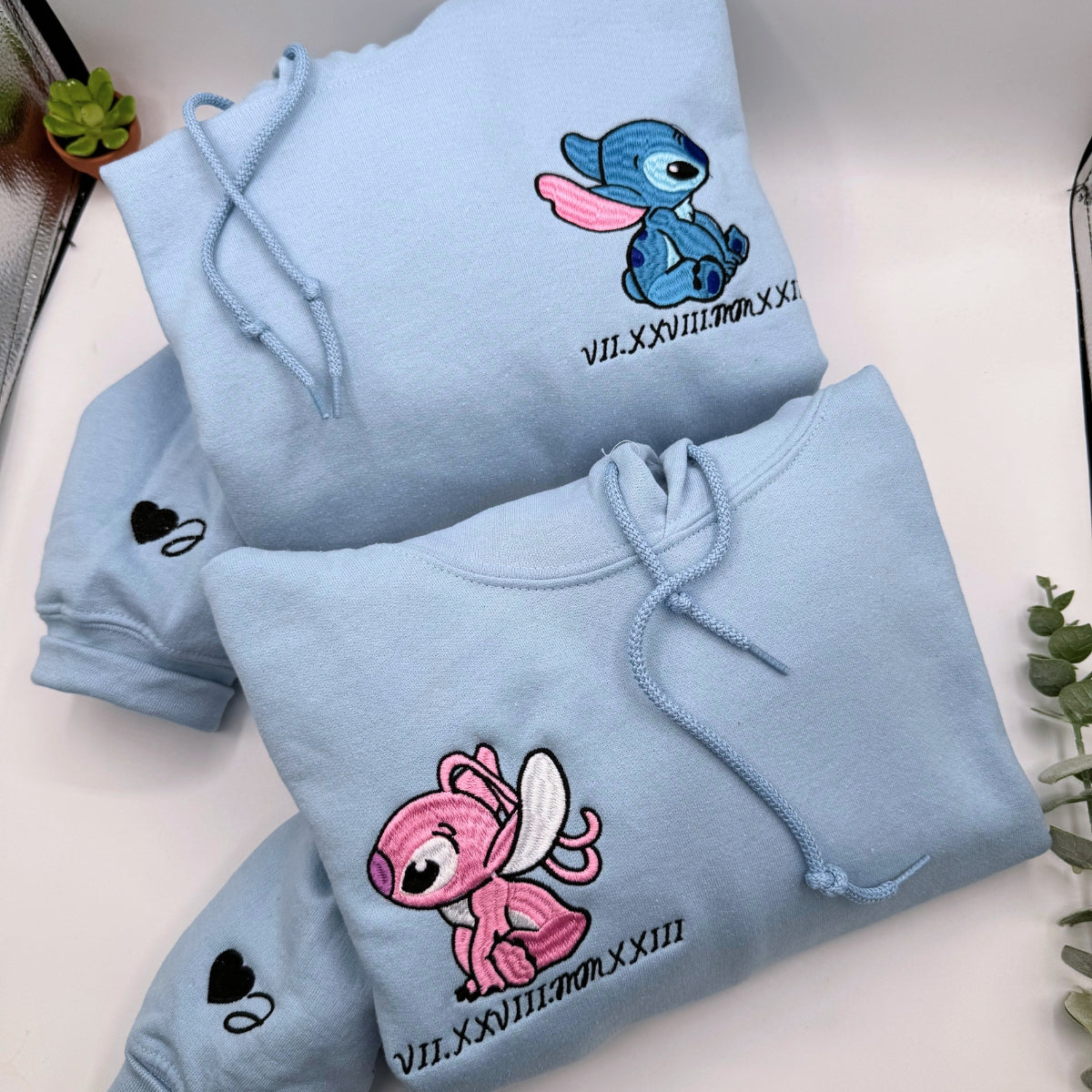 Custom Embroidered Hoodies for Couples, Matching Roman Numeral Date Embroidery Sweatshirts