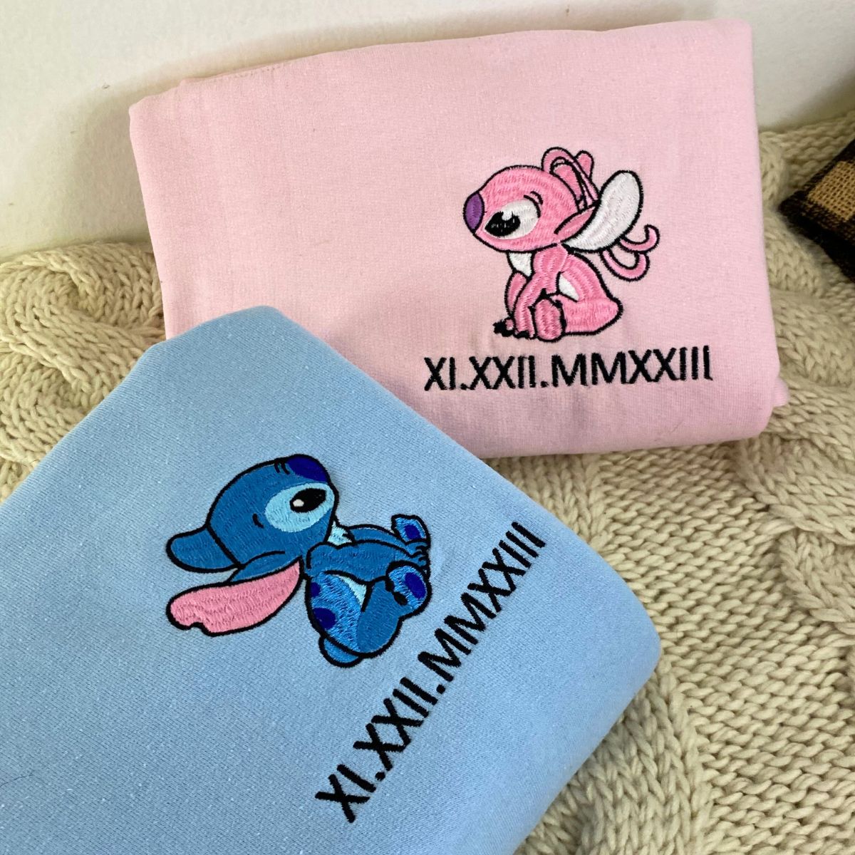 Custom Embroidered Hoodies for Couples, Matching Roman Numeral Date Embroidery Sweatshirts