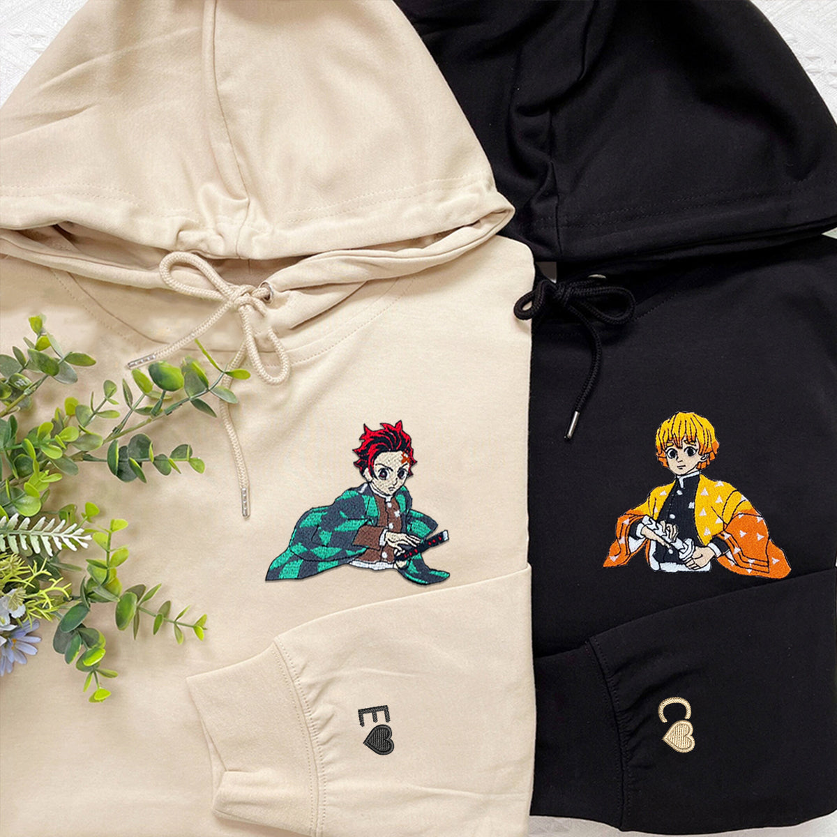 Custom Embroidered Hoodies for Couples, Stunning Character Couples Embroidered Hoodie