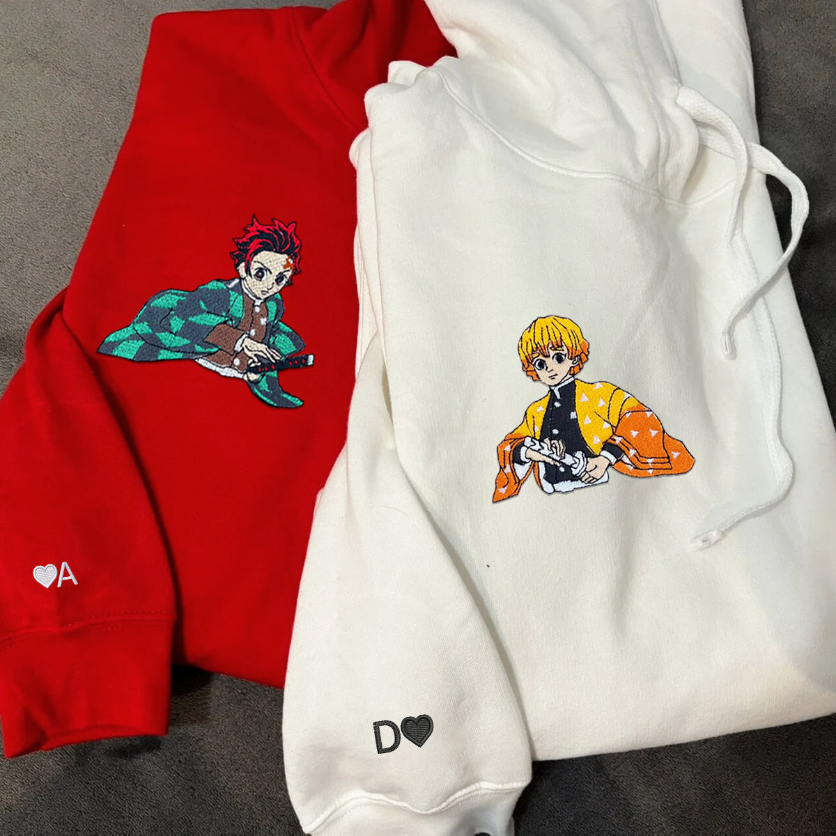 Custom Embroidered Hoodies for Couples, Stunning Character Couples Embroidered Hoodie