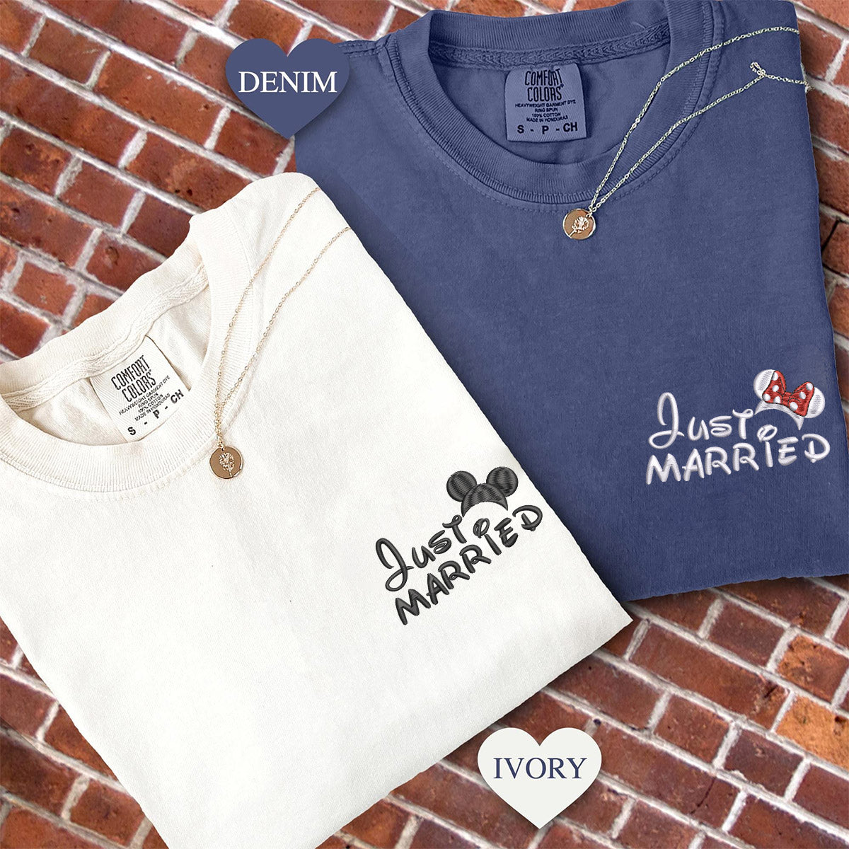 Custom Embroidered Just Married Cartoon Inspired Matching T-shirts for Couples