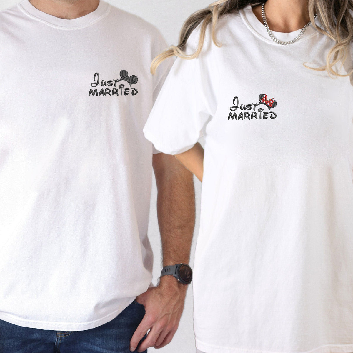 Custom Embroidered Just Married Cartoon Inspired Matching T-shirts for Couples