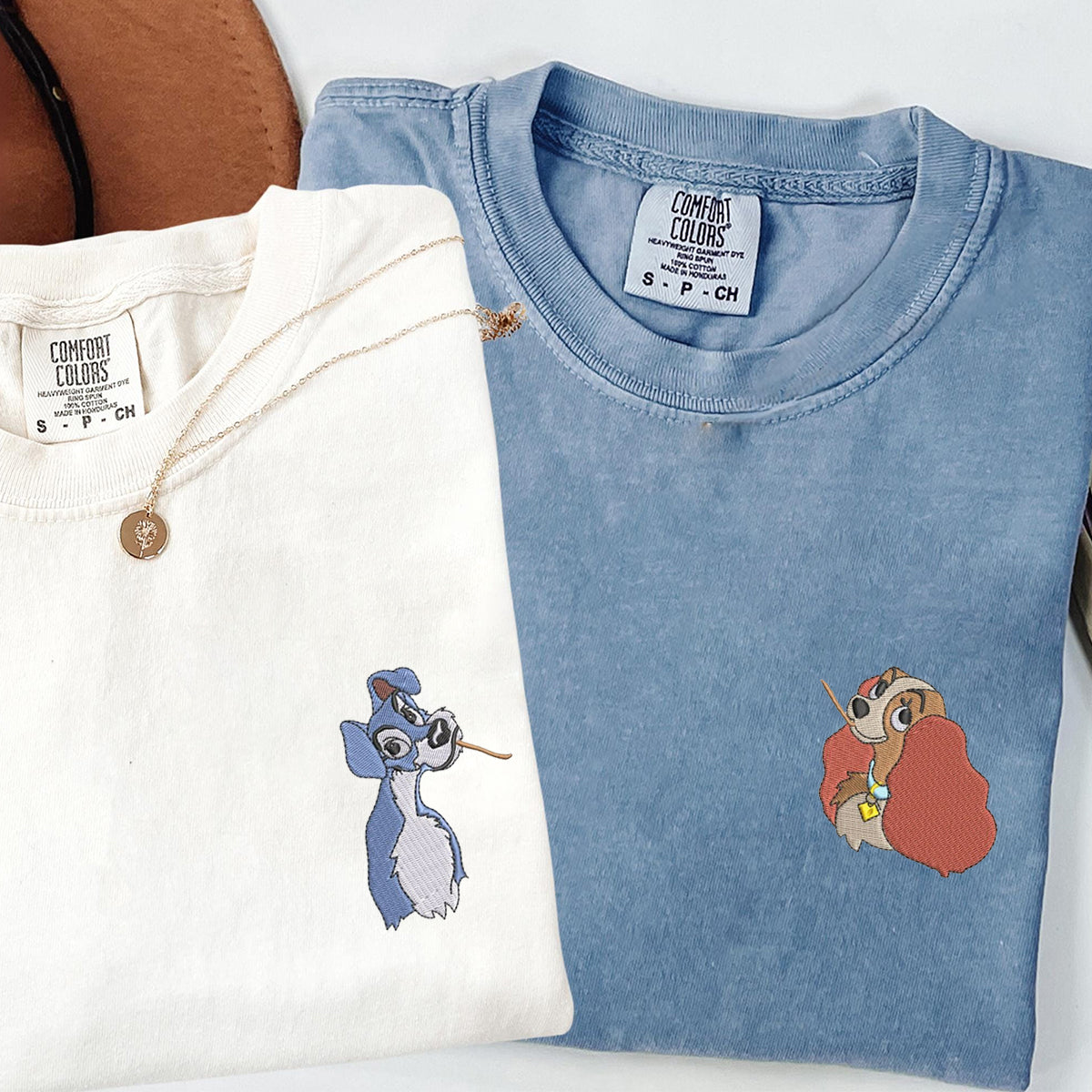 Custom Embroidered Lady The Tramp Matching T-shirts for Couples