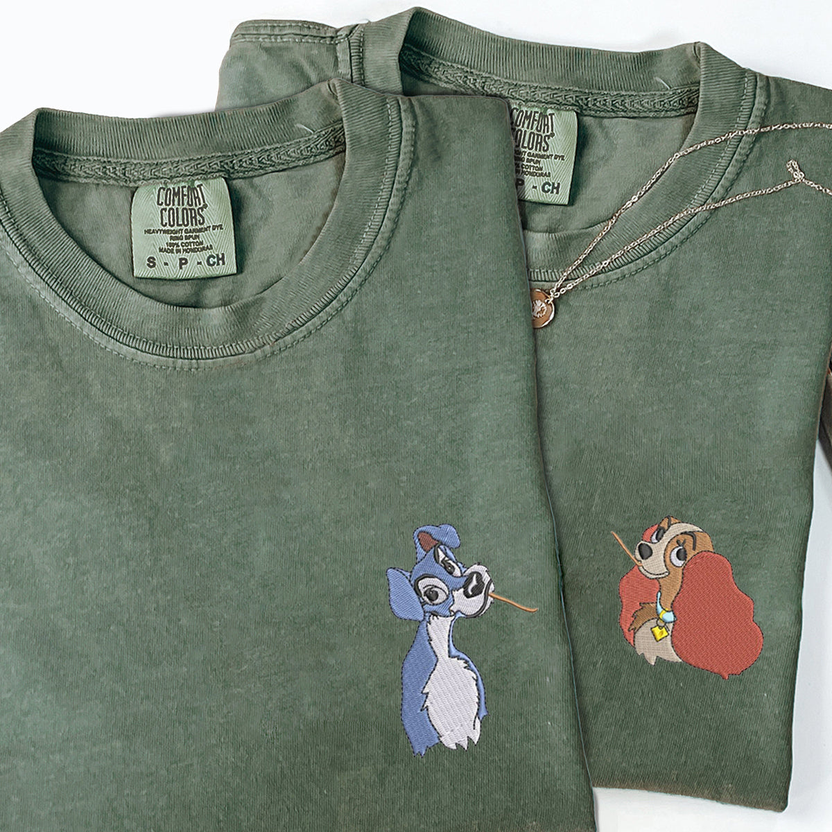 Custom Embroidered Lady The Tramp Matching T-shirts for Couples