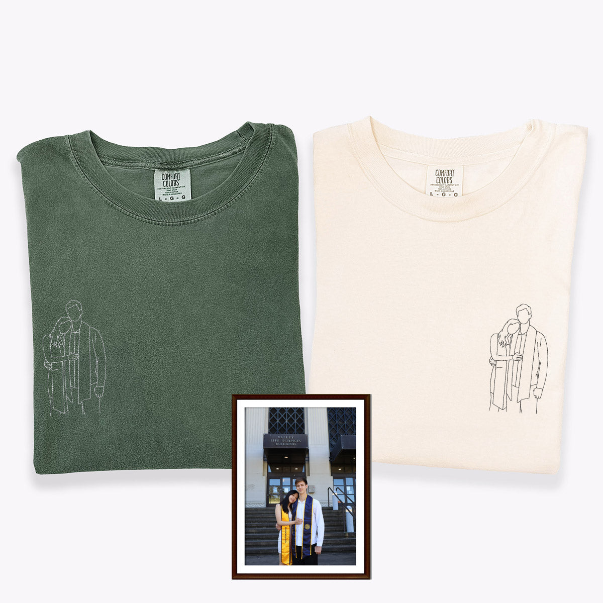 Custom Embroidered Line Art With Pictures Matching T-shirts for Couples