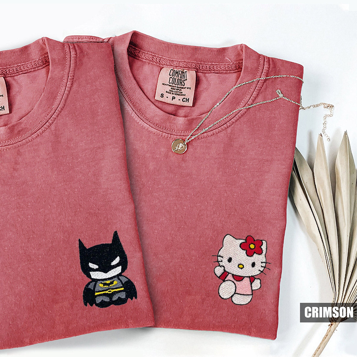 Custom Embroidered Lovely Bat and Kitten T-shirts for Couples