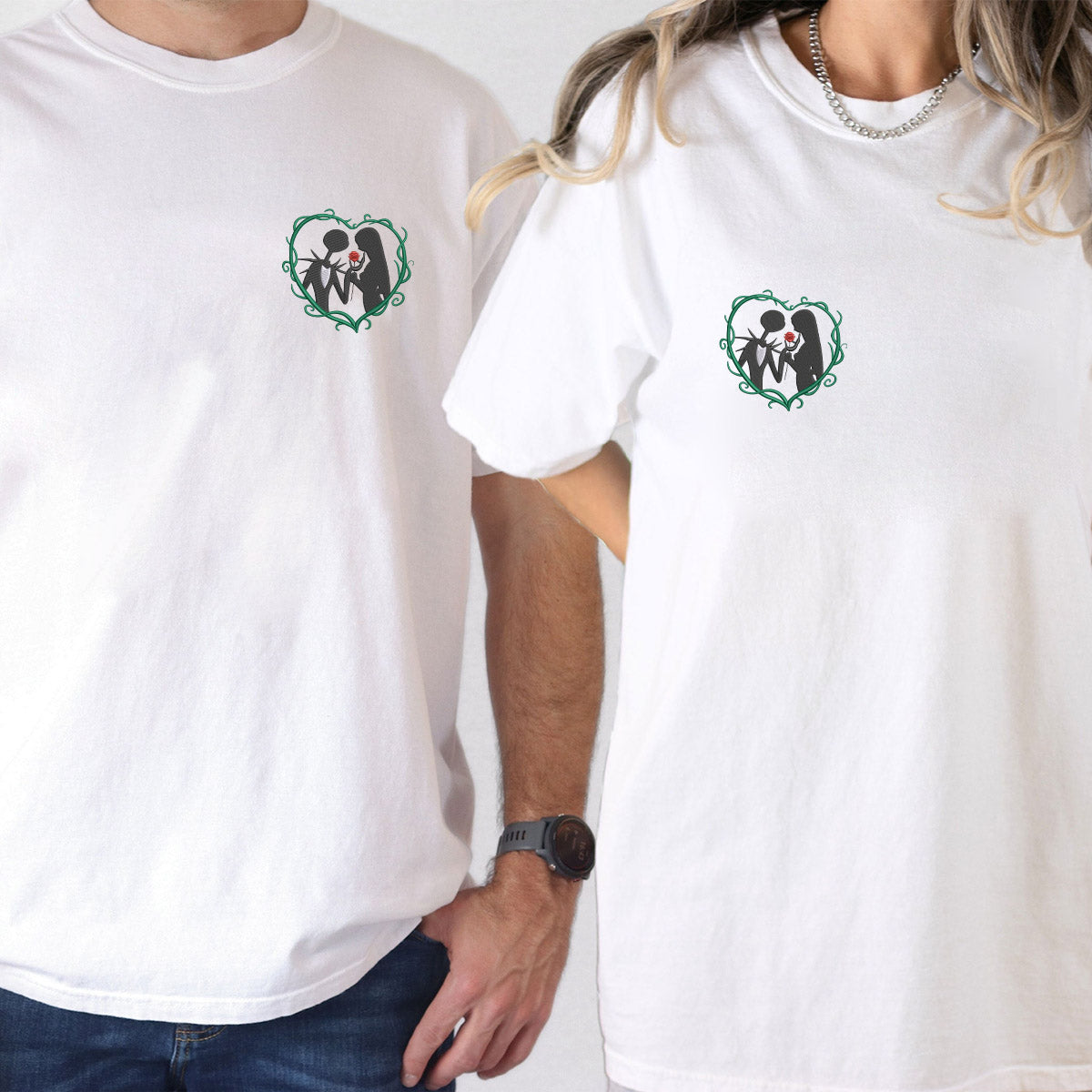 Custom Embroidered Lovely Cartoon Heart Matching T-shirts for Couples