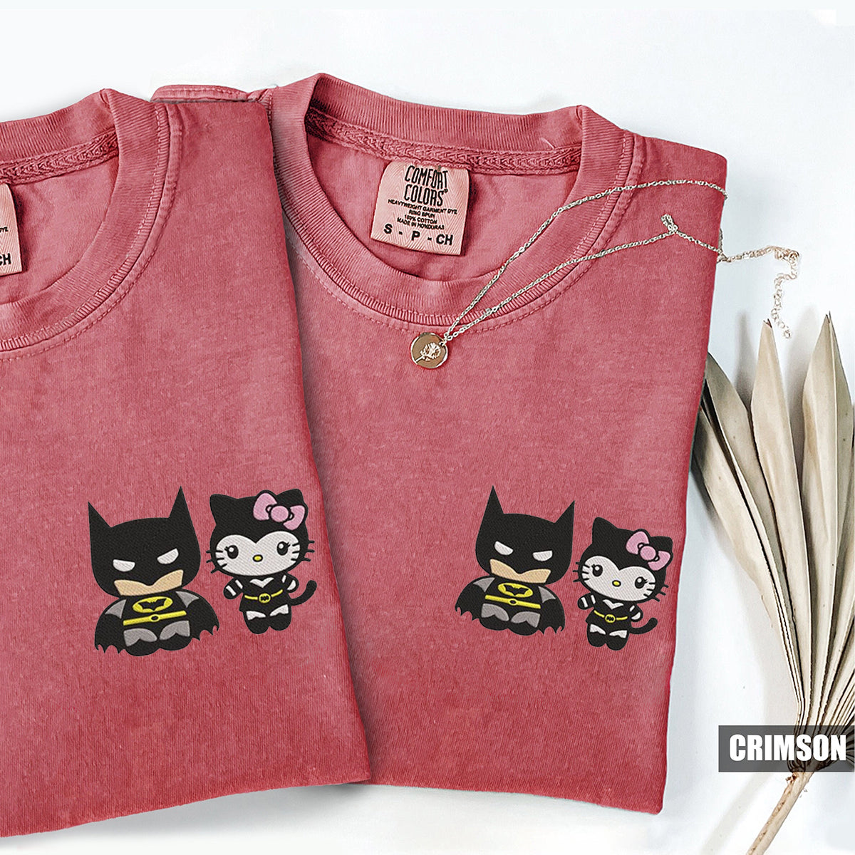 Custom Embroidered Lovely Kitten Kiss Spider Chibi Matching T-shirts for Couples