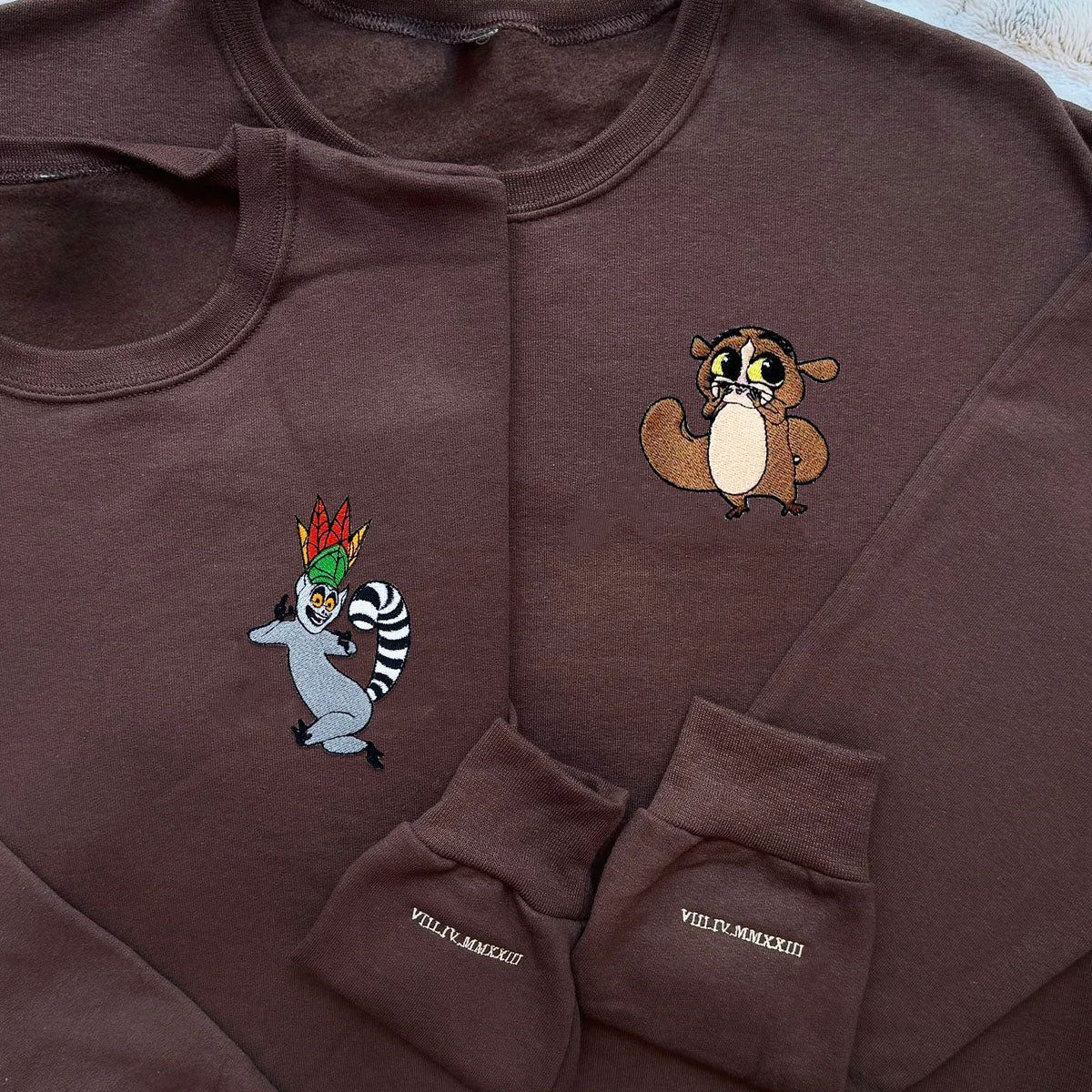 Custom Embroidered Matching Hoodies, Cute Jungle Animal Characters for Couples