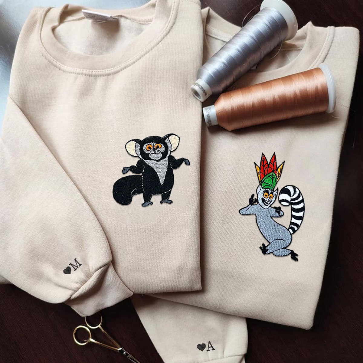 Custom Embroidered Matching Hoodies, Funny Cartoon Animal Characters for Couples