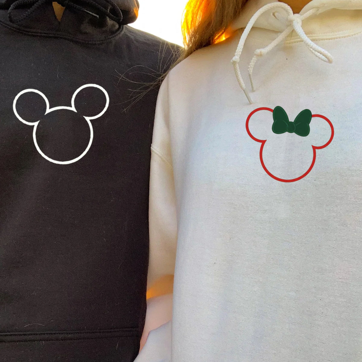 Custom Embroidered Mouse Ear Outlines Christmas Sweatshirt, Cozy Holiday Hoodie Matching for Couples
