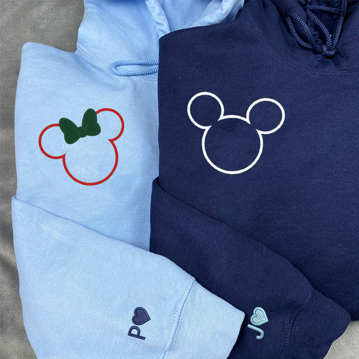 Custom Embroidered Mouse Ear Outlines Christmas Sweatshirt, Cozy Holiday Hoodie Matching for Couples