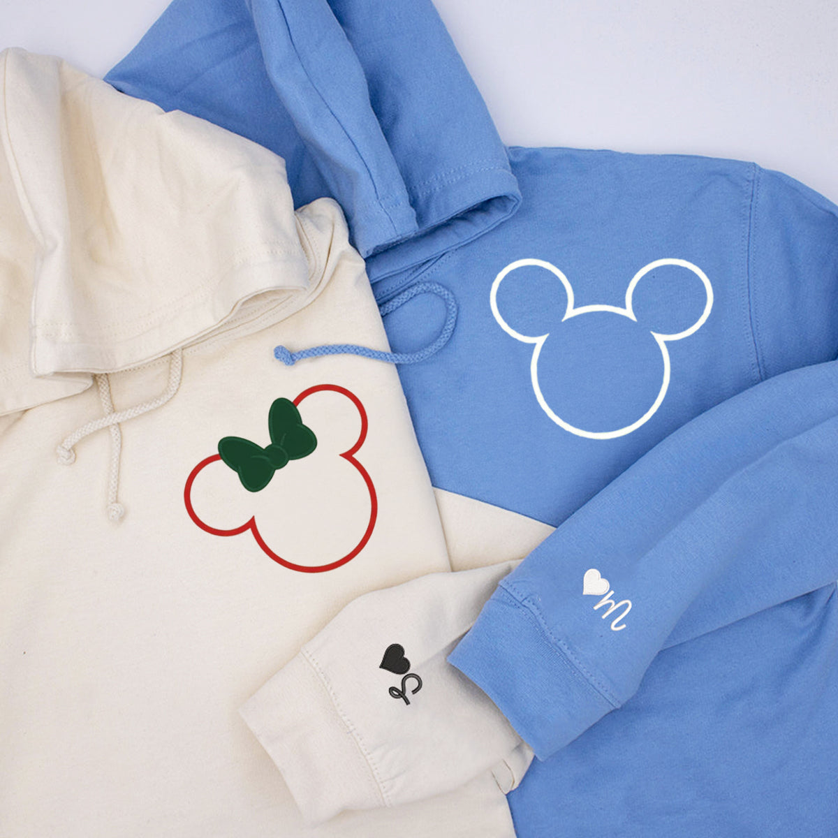 Custom Embroidered Mouse Ear Outlines Christmas Sweatshirt, Cozy Holiday Hoodie Matching for Couples