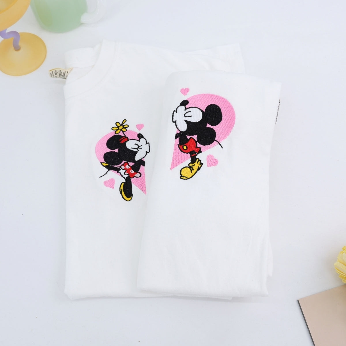 Custom Embroidered Mouse Heart Cartoon Matching T-shirts for Couples