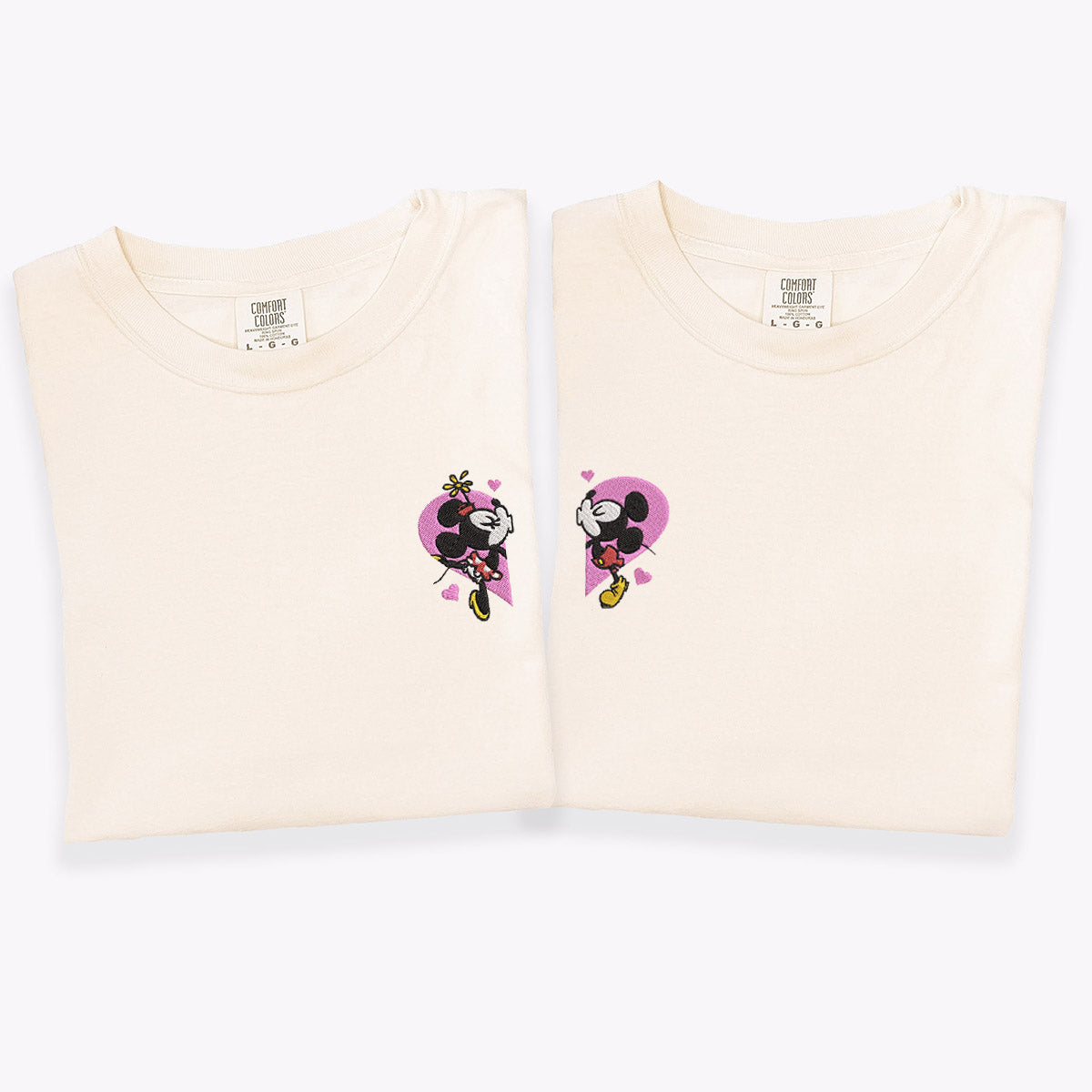Custom Embroidered Mouse Heart Cartoon Matching T-shirts for Couples