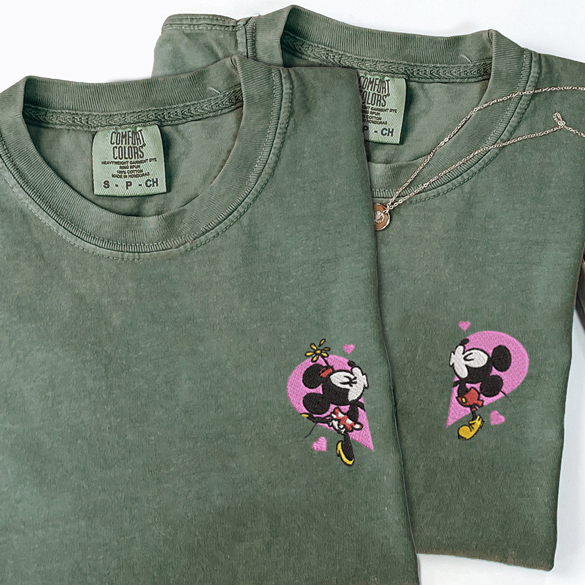 Custom Embroidered Mouse Heart Cartoon Matching T-shirts for Couples