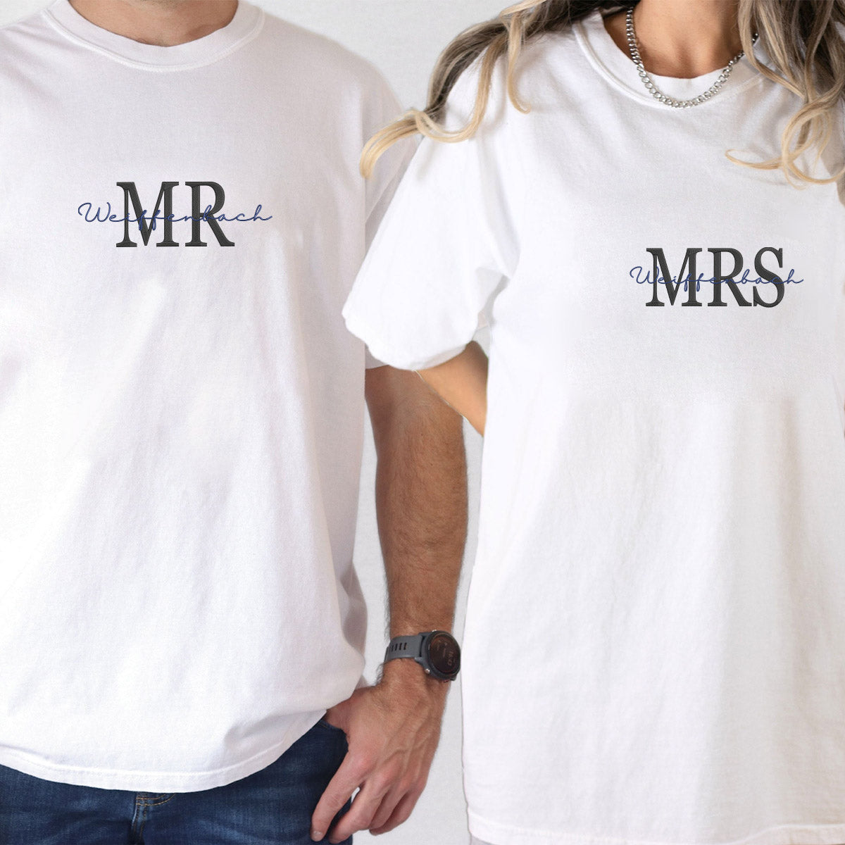 Custom Embroidered Mr Mrs Future T-shirts for Couples