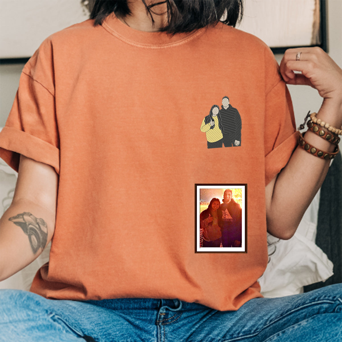 Custom Embroidered Personalized with Pictures Matching T-shirts for Couples