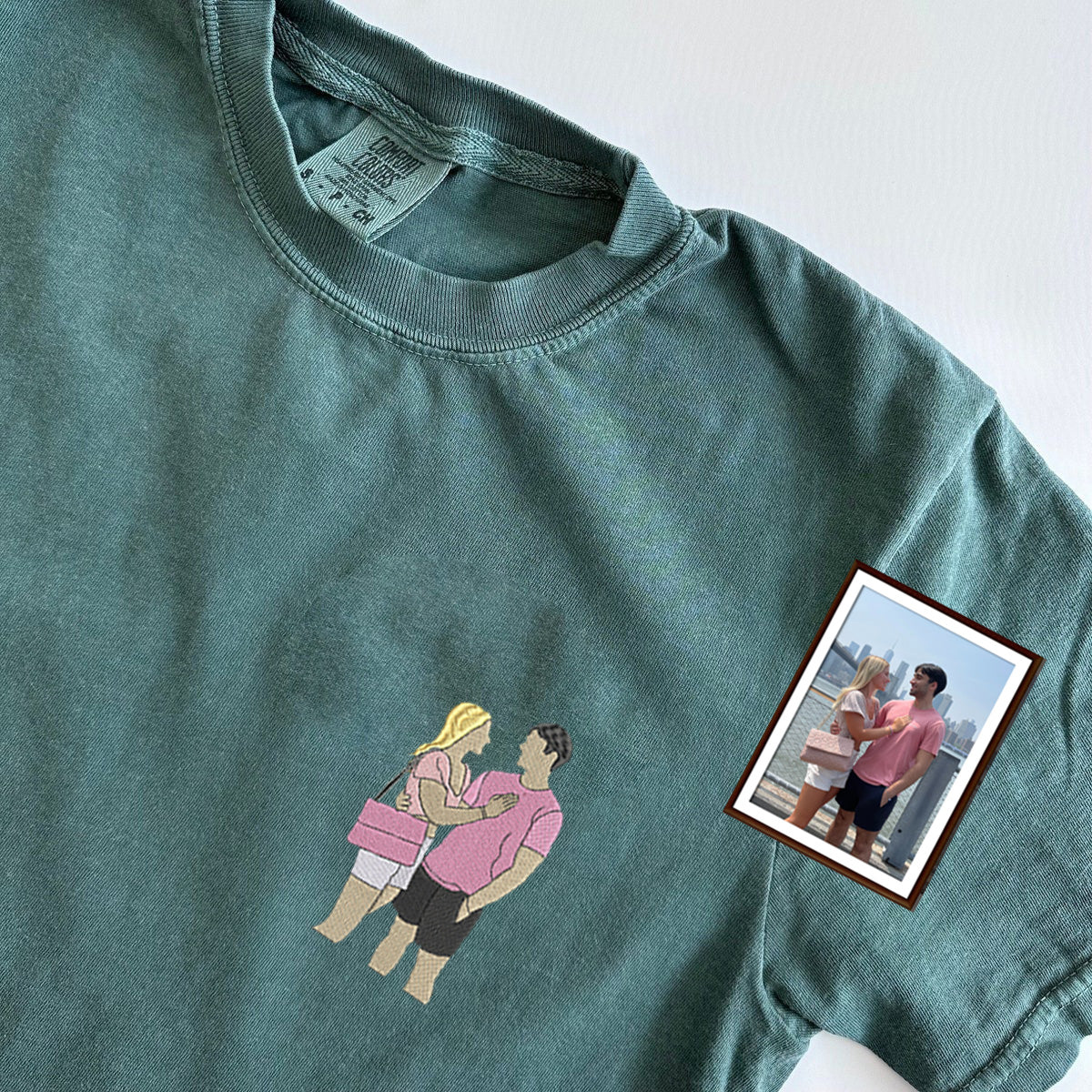 Custom Embroidered Personalized with Pictures Matching T-shirts for Couples
