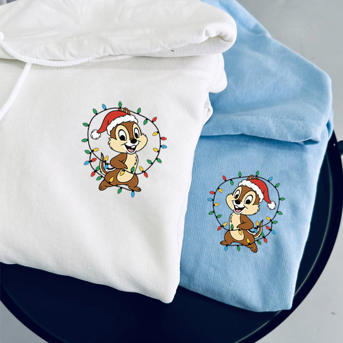 Custom Embroidered Playful Cartoon Chipmunk Friends Christmas Hoodie, Warm Sweatshirt Style Matching for Couples