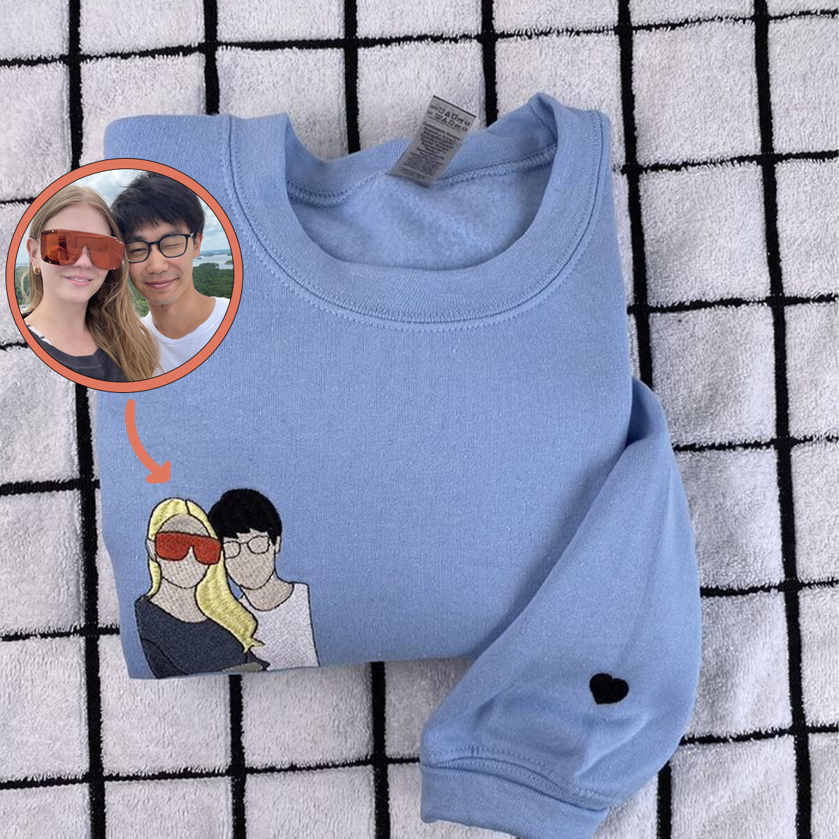 Custom Embroidered Portrait From Photo Anniversary Date Couples Wedding Gift Embroidered Sweatshirt Hoodie