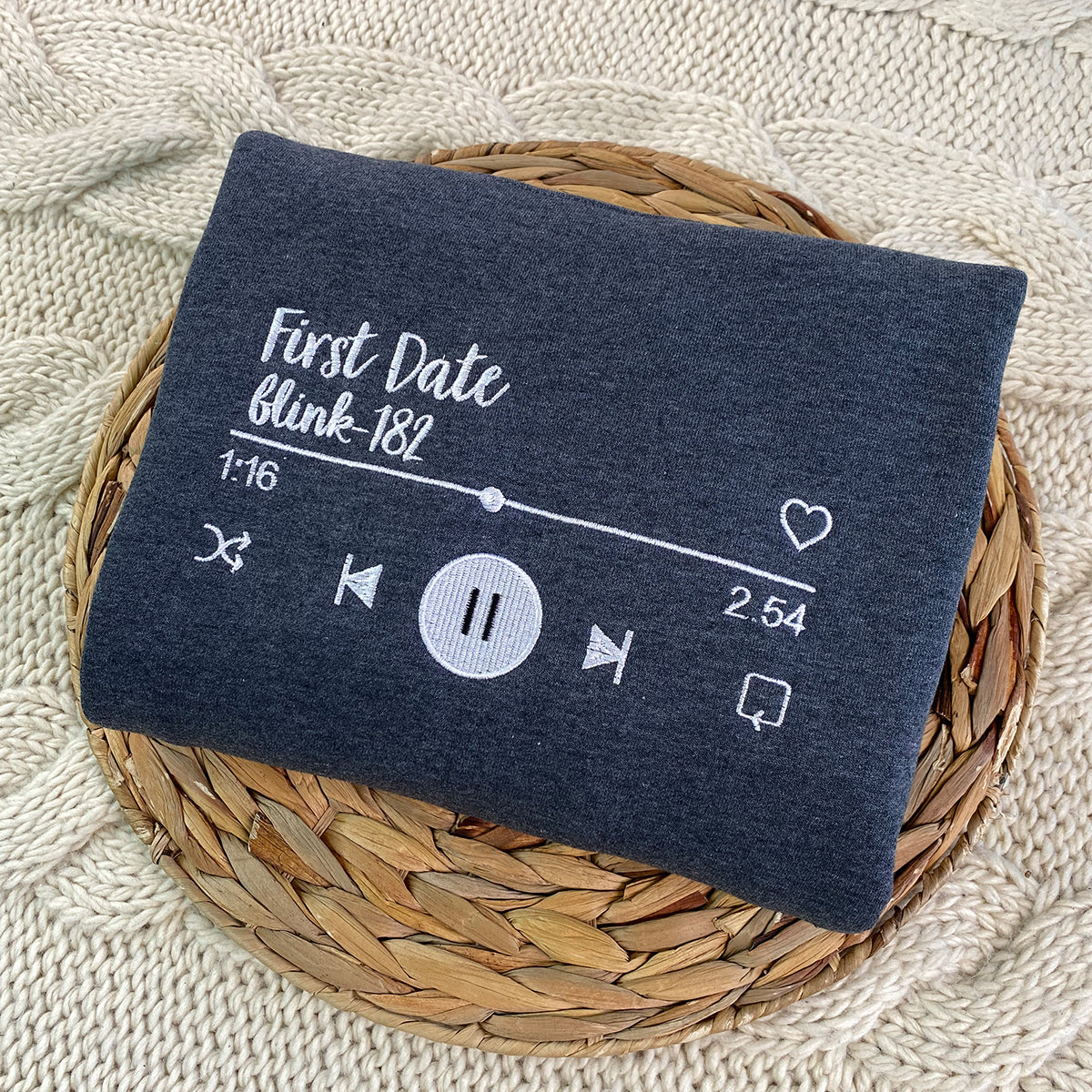Custom Embroidered Portrait Photo Love Song Date On Sleeve Matching Couples Embroidered Sweatshirt