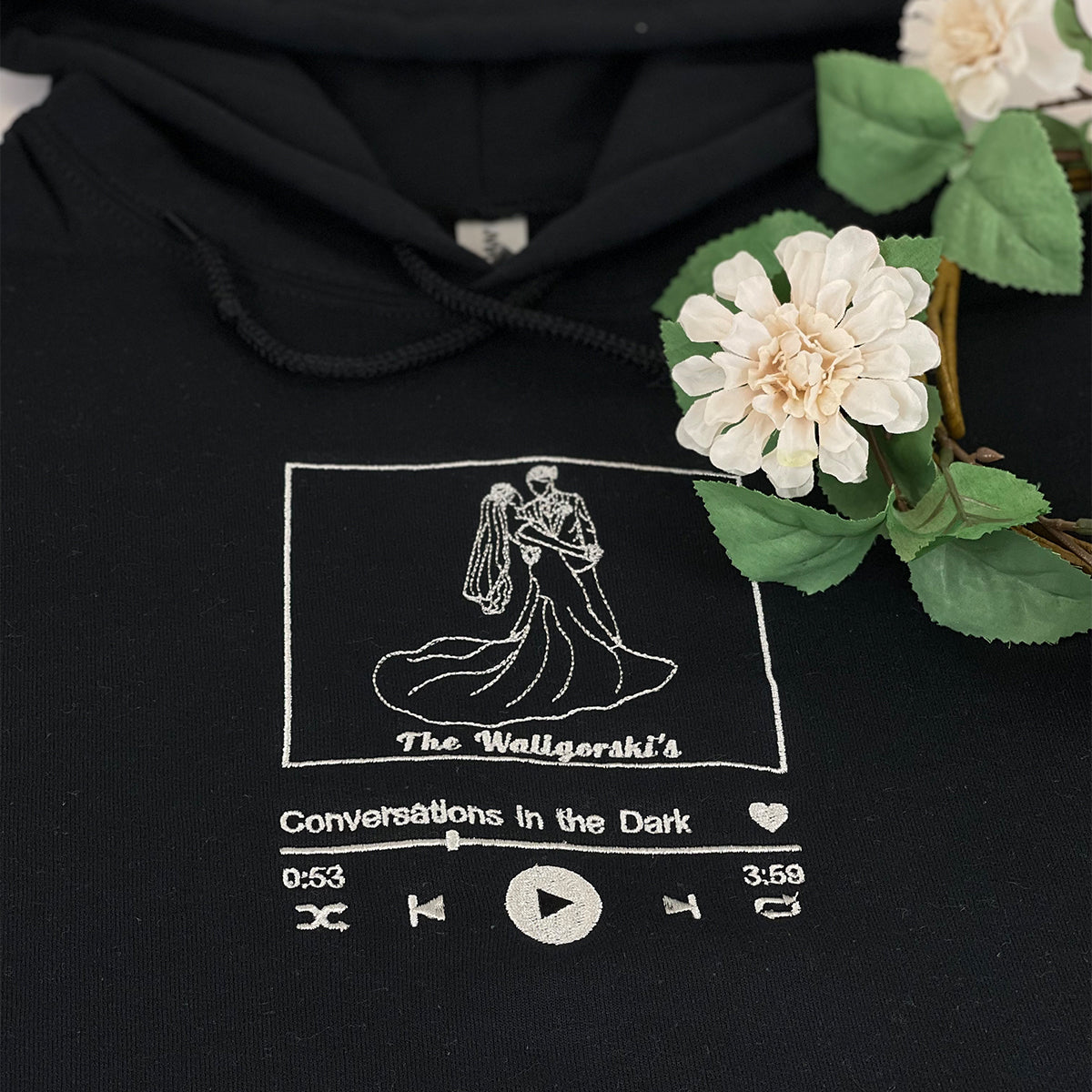 Custom Embroidered Portrait Photo Love Song Date On Sleeve Matching Couples Embroidered Sweatshirt
