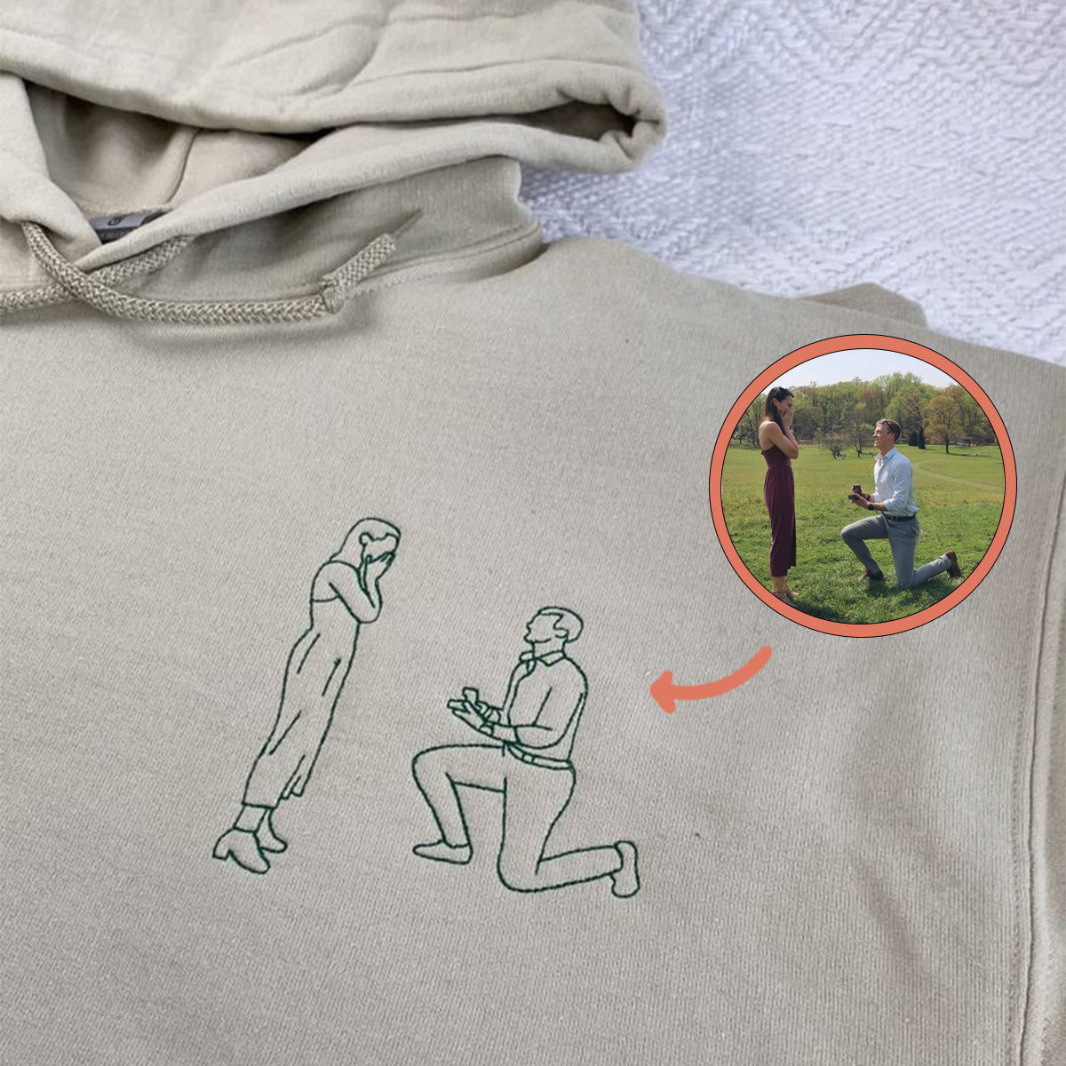 Custom Embroidered Portrait from Photo Sweatshirt Anniversary Couples Embroidered Sweatshirt