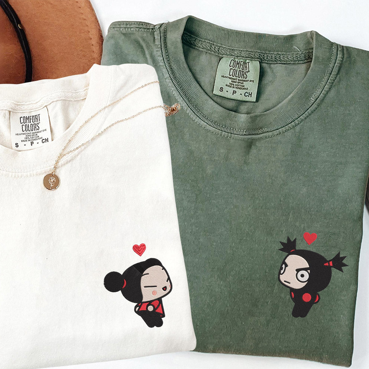 Custom Embroidered Cartoon Lovely Character T-shirts for Couples